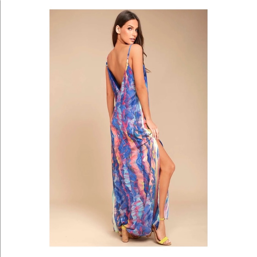 Blue Watercolor Print Maxi Dress